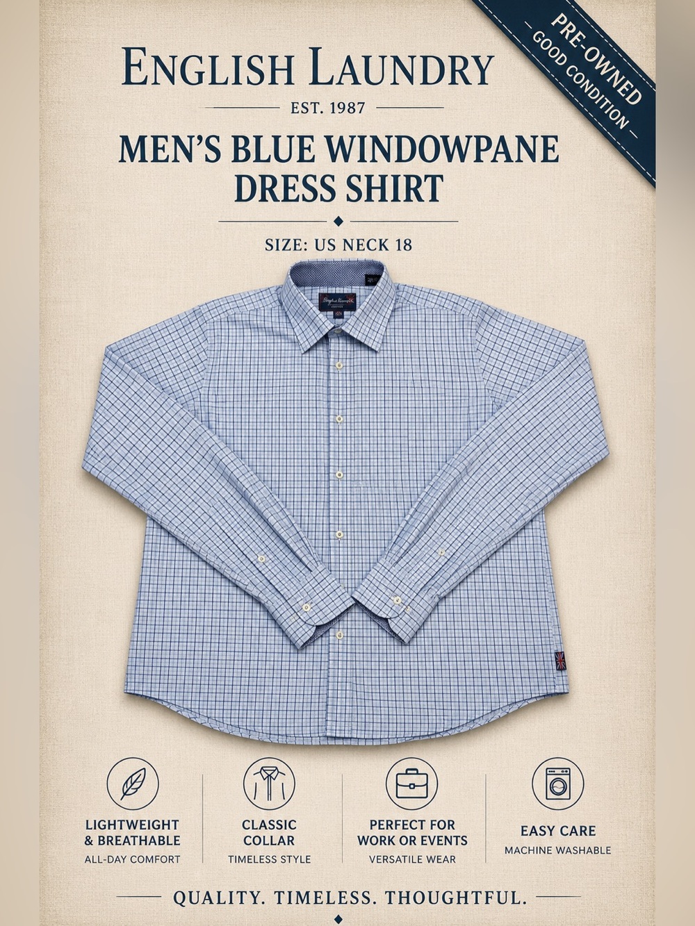 English Laundry Blue Windowpane Dress Shirt